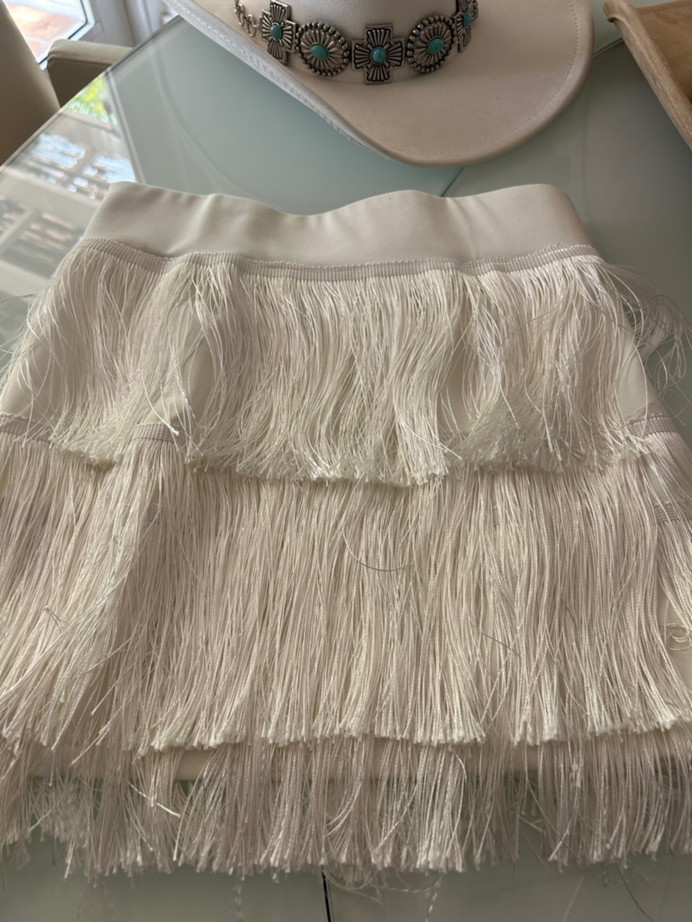 Cream Fringe Tiered Mini Skirt - Women